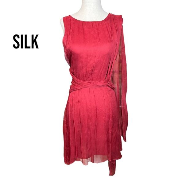 NWT Leon Max Limited Edition SILK Sheer Red Draped Cocktail Mini Dress 8 - Picture 1 of 16